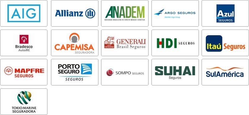 AIG, ALLIANZ, ANADEM, ARGO, AZUL, BRADESCO, CAPEMISA, GENERALI, HDI, ITAU, MAPFRE, PORTO SEGURO, SOMPO, SUHAI, SULAMERICA, TOKIO MARINE